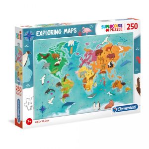 Clementoni Super Colour: Exploring Maps - Animals In The World, 250 Piece