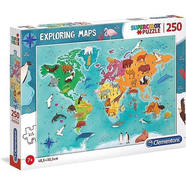 Clementoni Super Colour: Exploring Maps - Animals In The World, 250 Piece