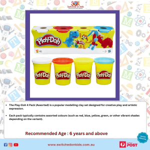 Specially created for curious young learners , this kit combines chemistry, light, and creativity to make science both fun and unforgettable. (12) Play-Doh 4 Pack assorted
