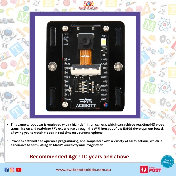 Specially created for curious young learners , this kit combines chemistry, light, and creativity to make science both fun and unforgettable. (36) ACEBOTT ESP32 Camera Expansion Pack for Smart Car Starter Kit (QD001)